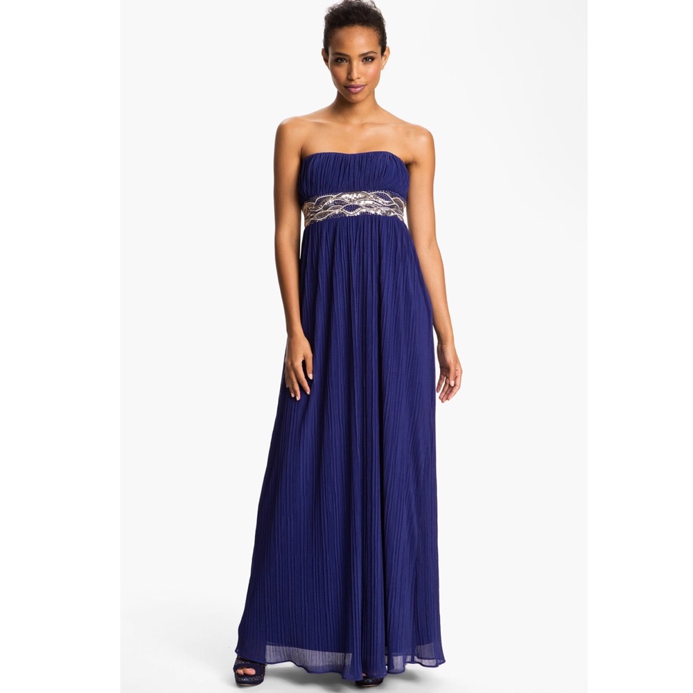 JS Boutique Strapless Empire Embellished Waist Gown